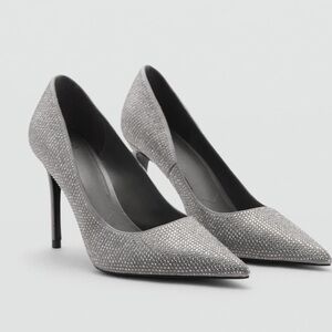 Mango MNG Rhinestone Pointed Toe Heels Pump Holiday Party Euro 37 US 6.5 New $99